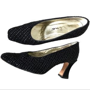 Vintage Nina Women’s Beaded Square Toe Pump Heels, Black Size 7.5